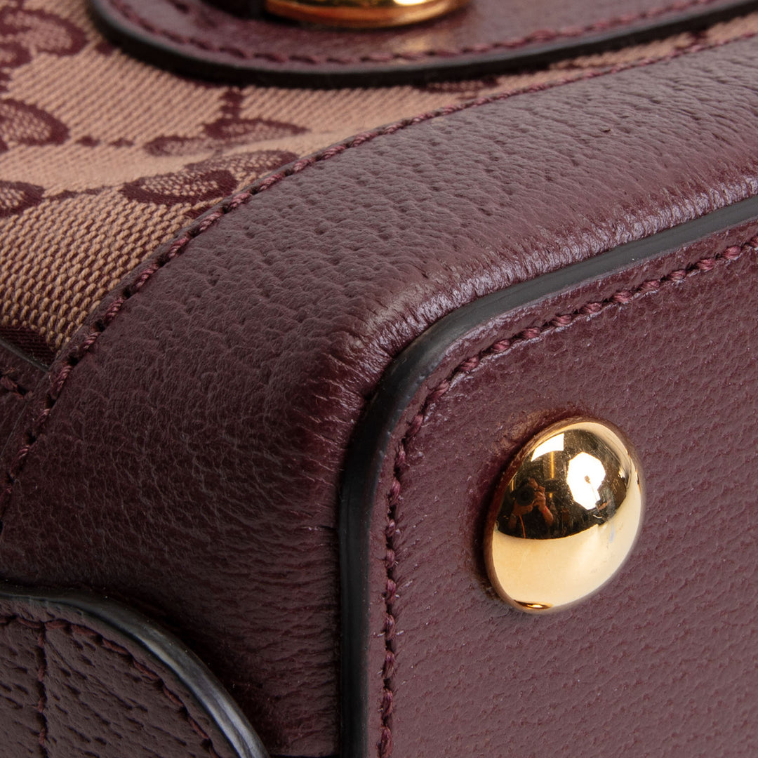 GUCCI Horsebit 1955 Top Handle GG Canvas w/ Strap - Burgundy
