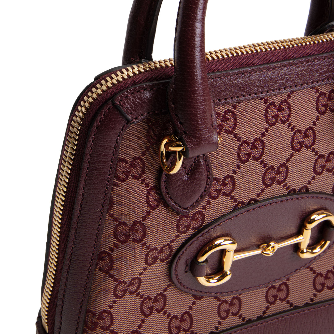 GUCCI Horsebit 1955 Top Handle GG Canvas w/ Strap - Burgundy