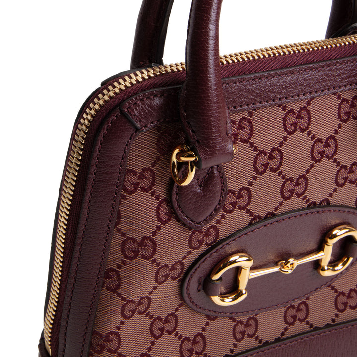 GUCCI Horsebit 1955 Top Handle GG Canvas w/ Strap - Burgundy