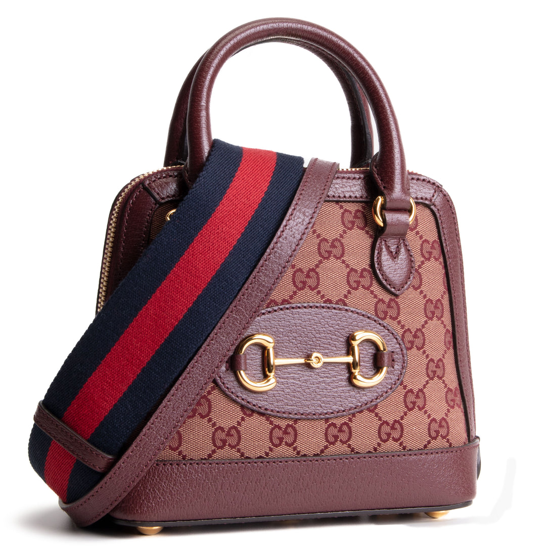 GUCCI Horsebit 1955 Top Handle GG Canvas w/ Strap - Burgundy