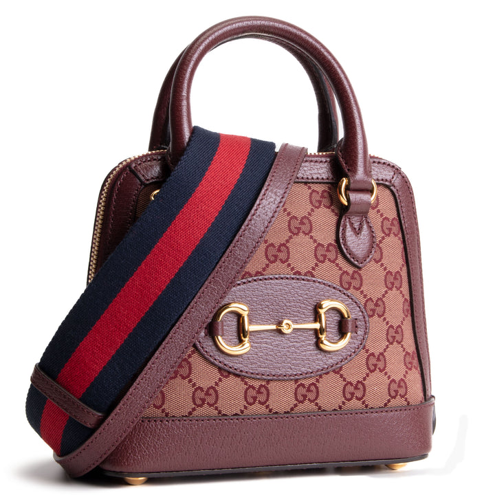 GUCCI Horsebit 1955 Top Handle GG Canvas w/ Strap - Burgundy