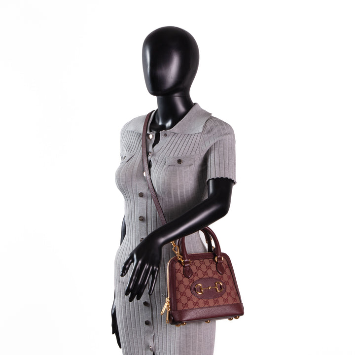GUCCI Horsebit 1955 Top Handle GG Canvas w/ Strap - Burgundy