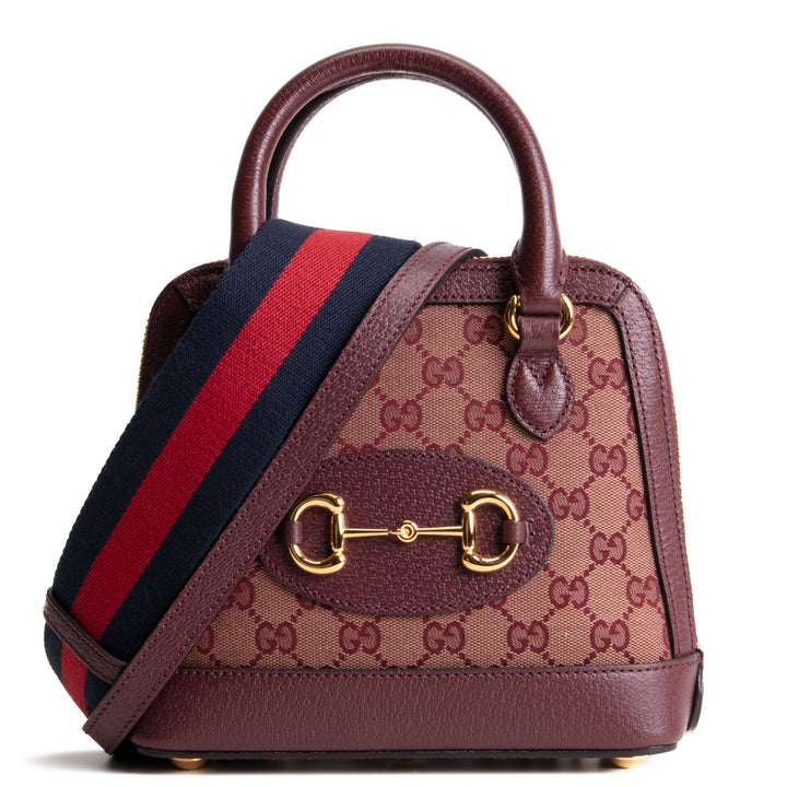 GUCCI Horsebit 1955 Top Handle GG Canvas w/ Strap - Burgundy