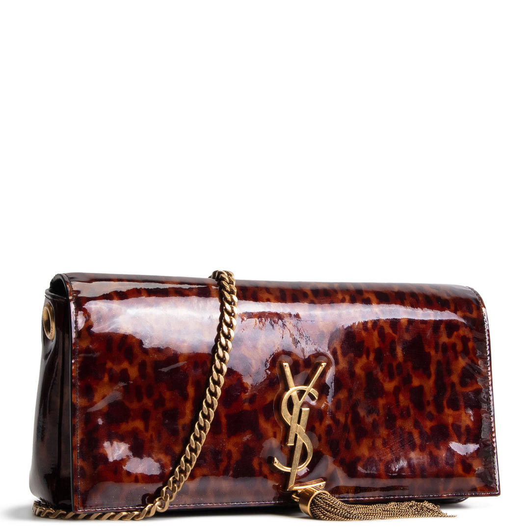 SAINT LAURENT Patent Kate 99 Tassel Shoulder Bag - Brown Tortoise OUTLET FINAL SALE
