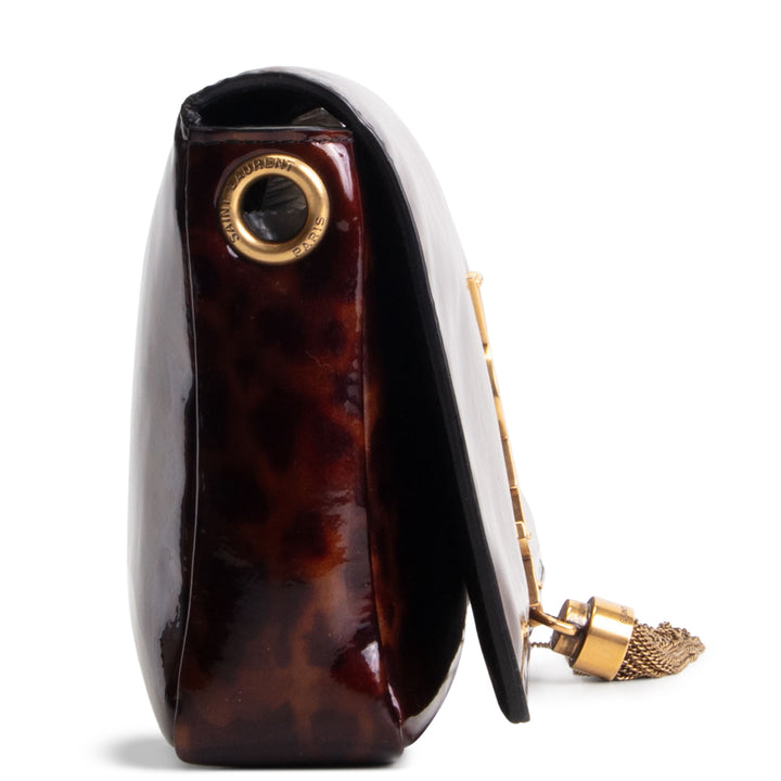 SAINT LAURENT Patent Kate 99 Tassel Shoulder Bag - Brown Tortoise OUTLET FINAL SALE