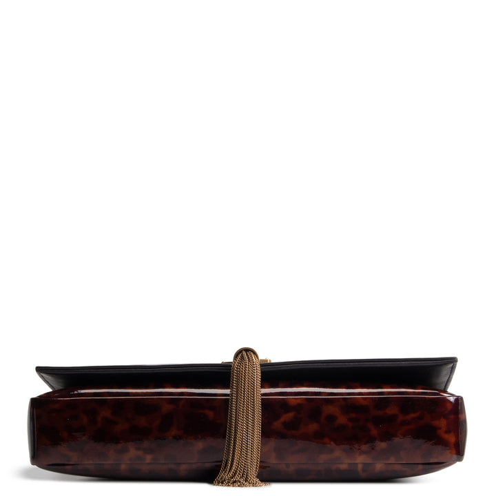 SAINT LAURENT Patent Kate 99 Tassel Shoulder Bag - Brown Tortoise OUTLET FINAL SALE