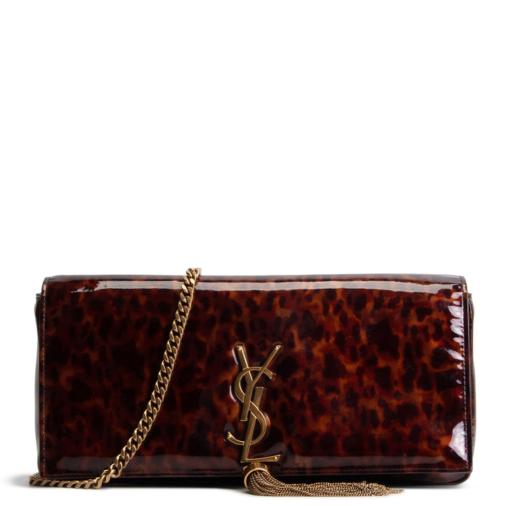 SAINT LAURENT Patent Kate 99 Tassel Shoulder Bag - Brown Tortoise OUTLET FINAL SALE