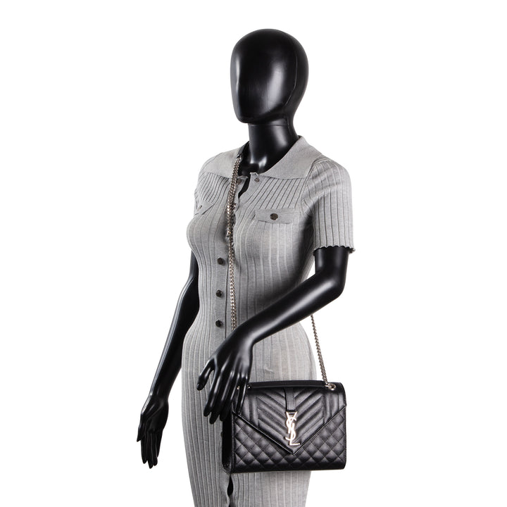 SAINT LAURENT Grain de Poudre Triquilt Medium Envelope Bag - Black