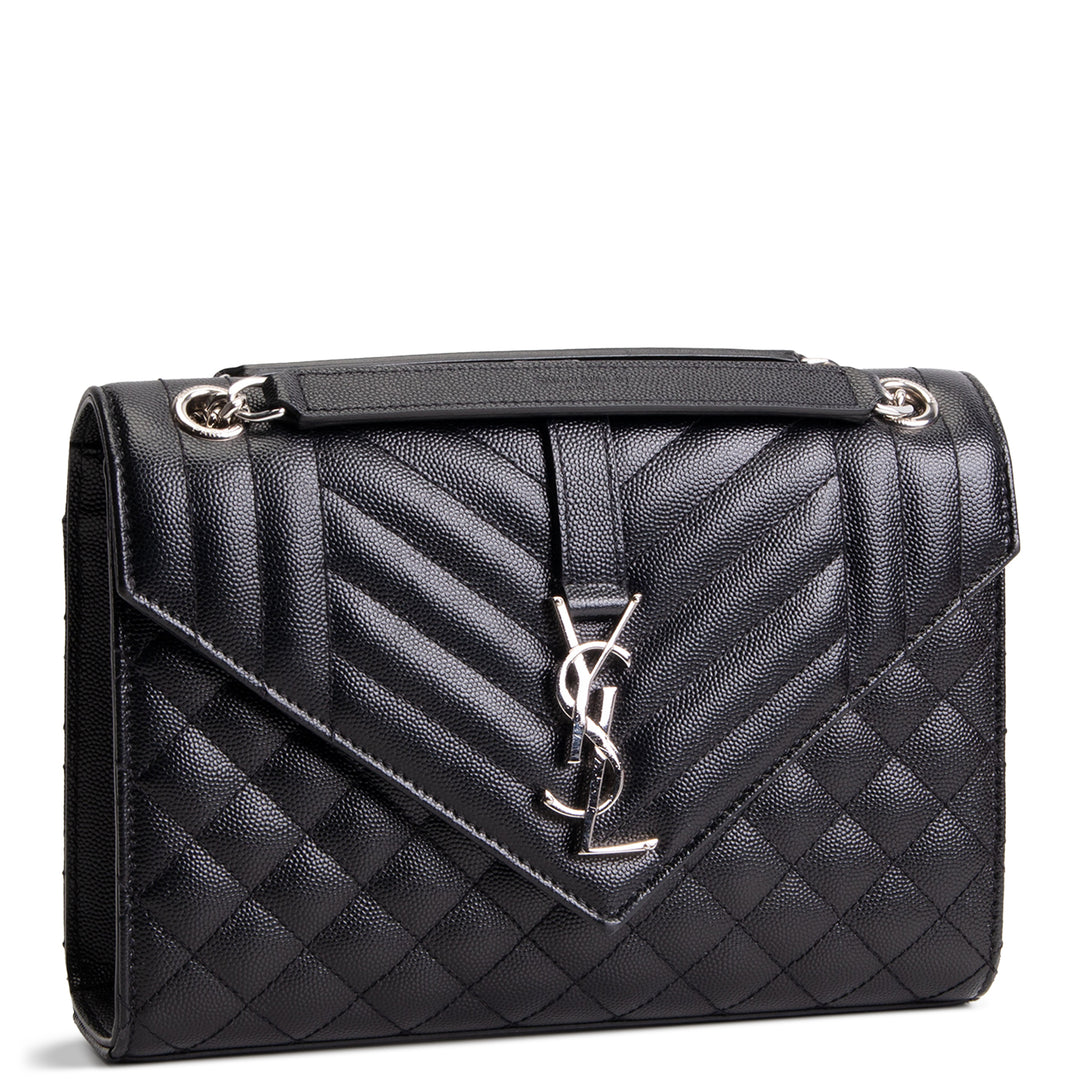SAINT LAURENT Grain de Poudre Triquilt Medium Envelope Bag - Black