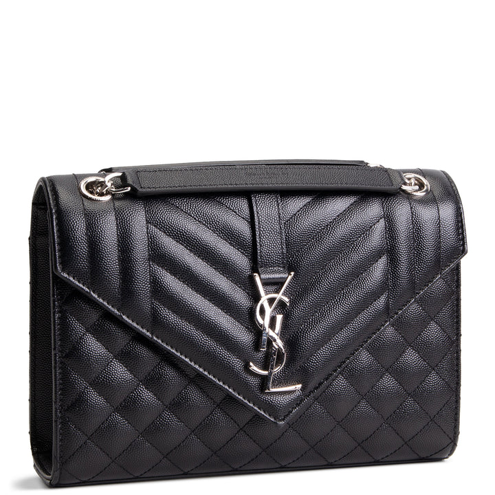 SAINT LAURENT Grain de Poudre Triquilt Medium Envelope Bag - Black
