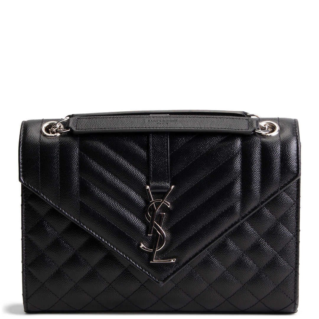 SAINT LAURENT Grain de Poudre Triquilt Medium Envelope Bag - Black