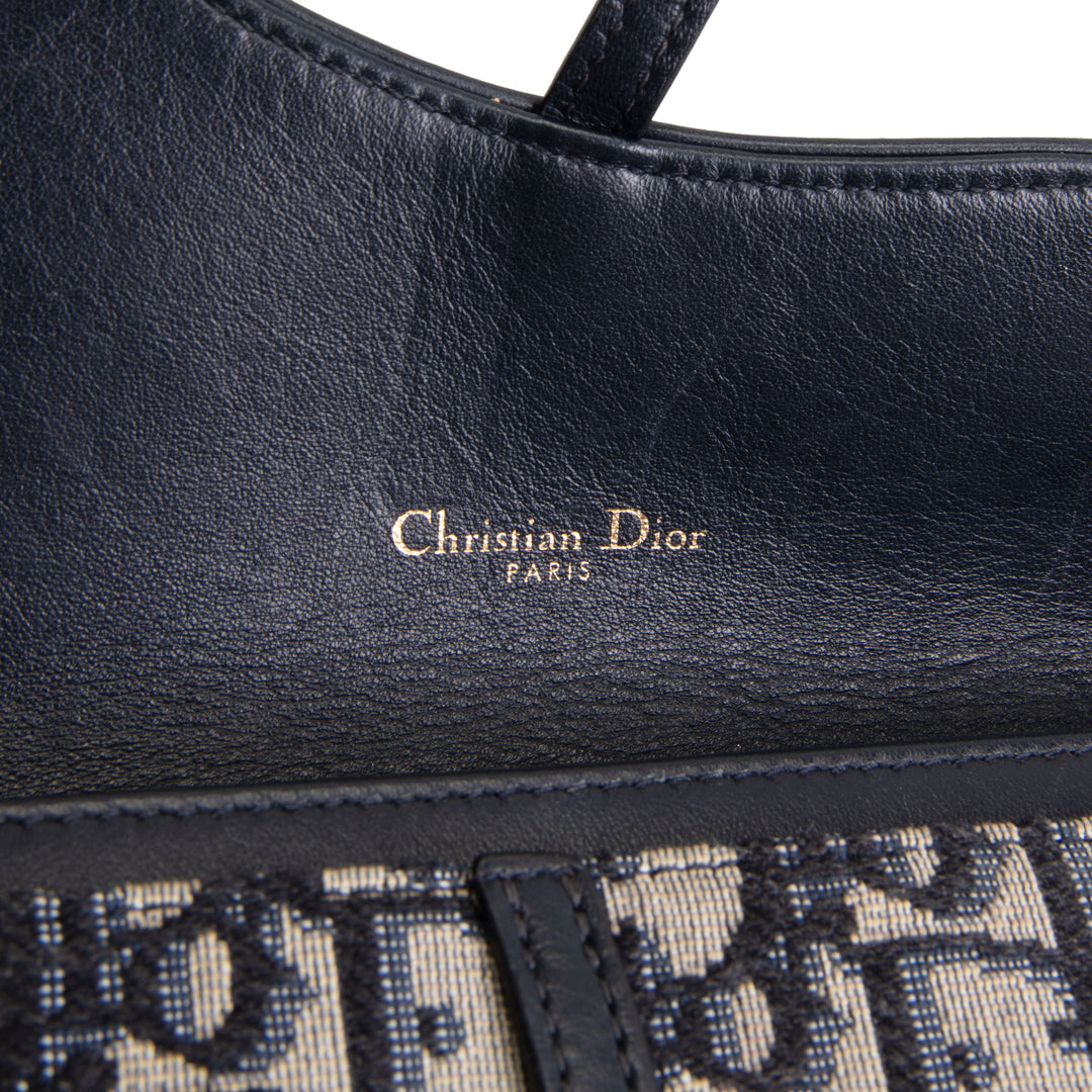 DIOR Oblique Saddle Wallet On Chain w/ Pouch - Navy Blue