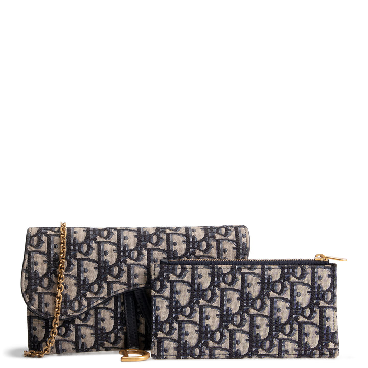 DIOR Oblique Saddle Wallet On Chain w/ Pouch - Navy Blue