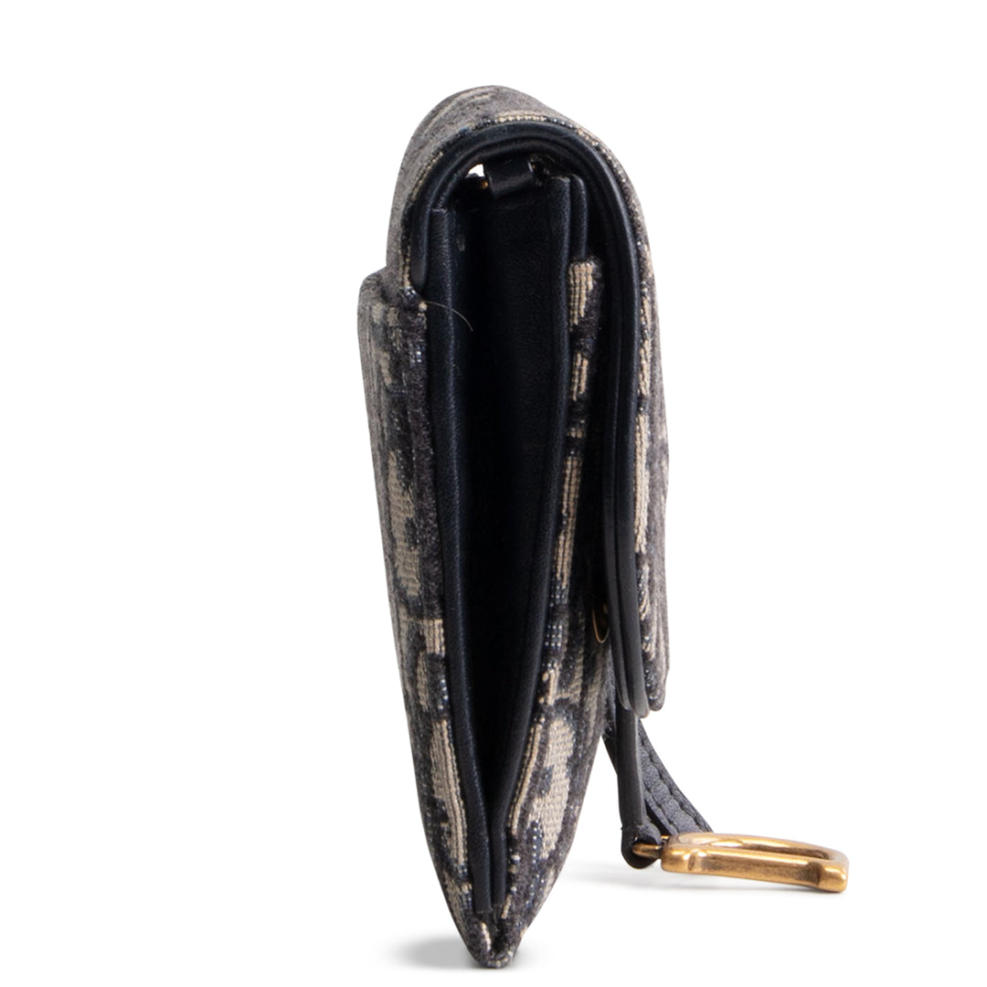 DIOR Oblique Saddle Wallet On Chain w/ Pouch - Navy Blue