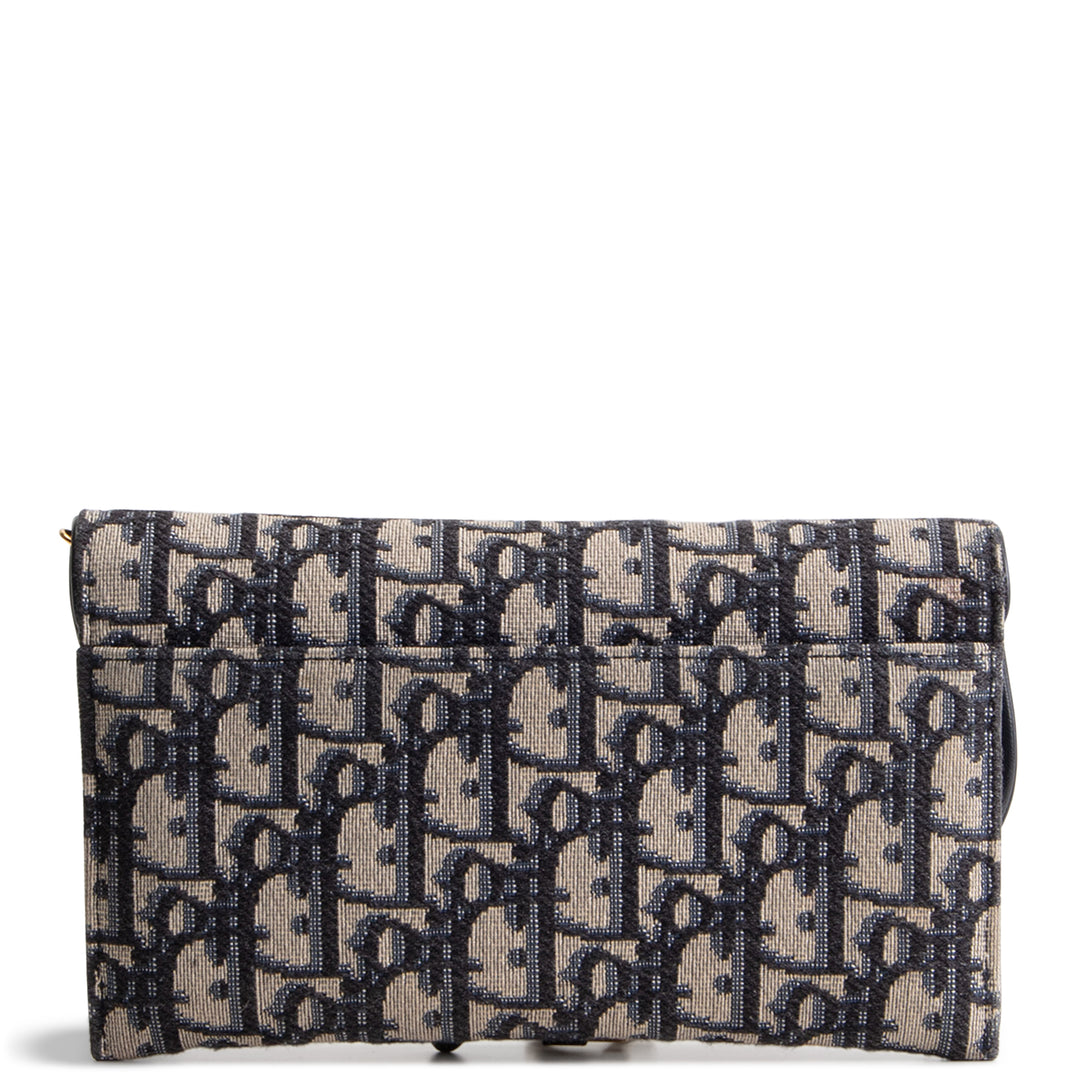 DIOR Oblique Saddle Wallet On Chain w/ Pouch - Navy Blue