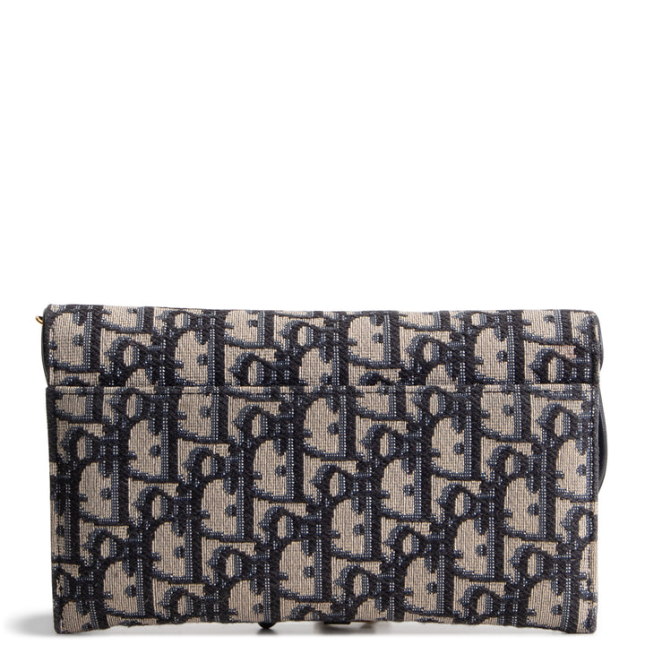 DIOR Oblique Saddle Wallet On Chain w/ Pouch - Navy Blue