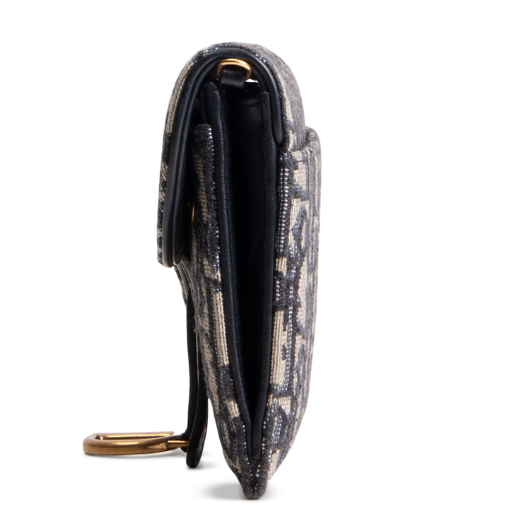 DIOR Oblique Saddle Wallet On Chain w/ Pouch - Navy Blue