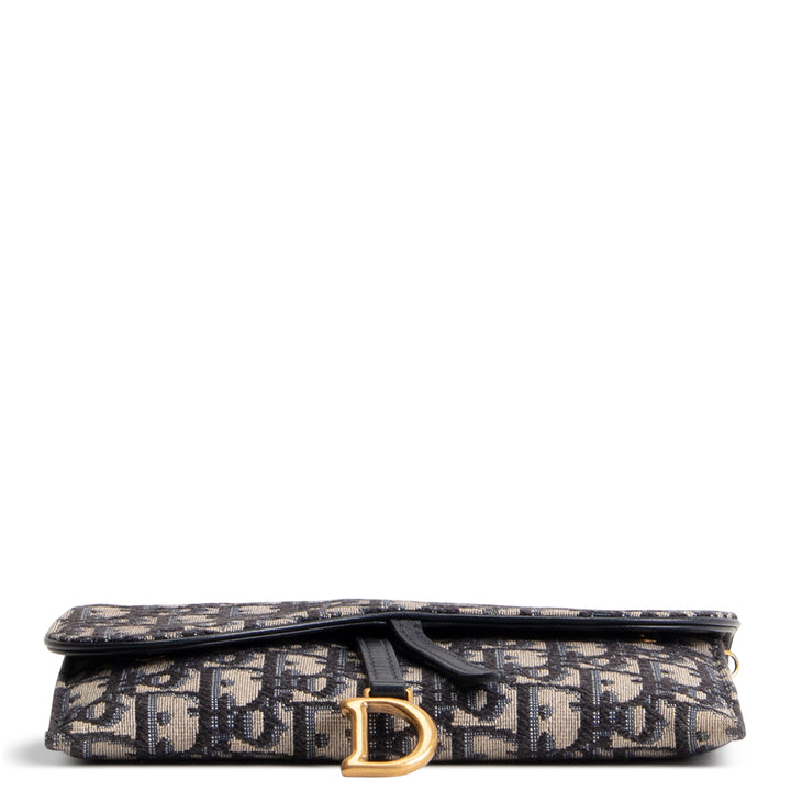 DIOR Oblique Saddle Wallet On Chain w/ Pouch - Navy Blue