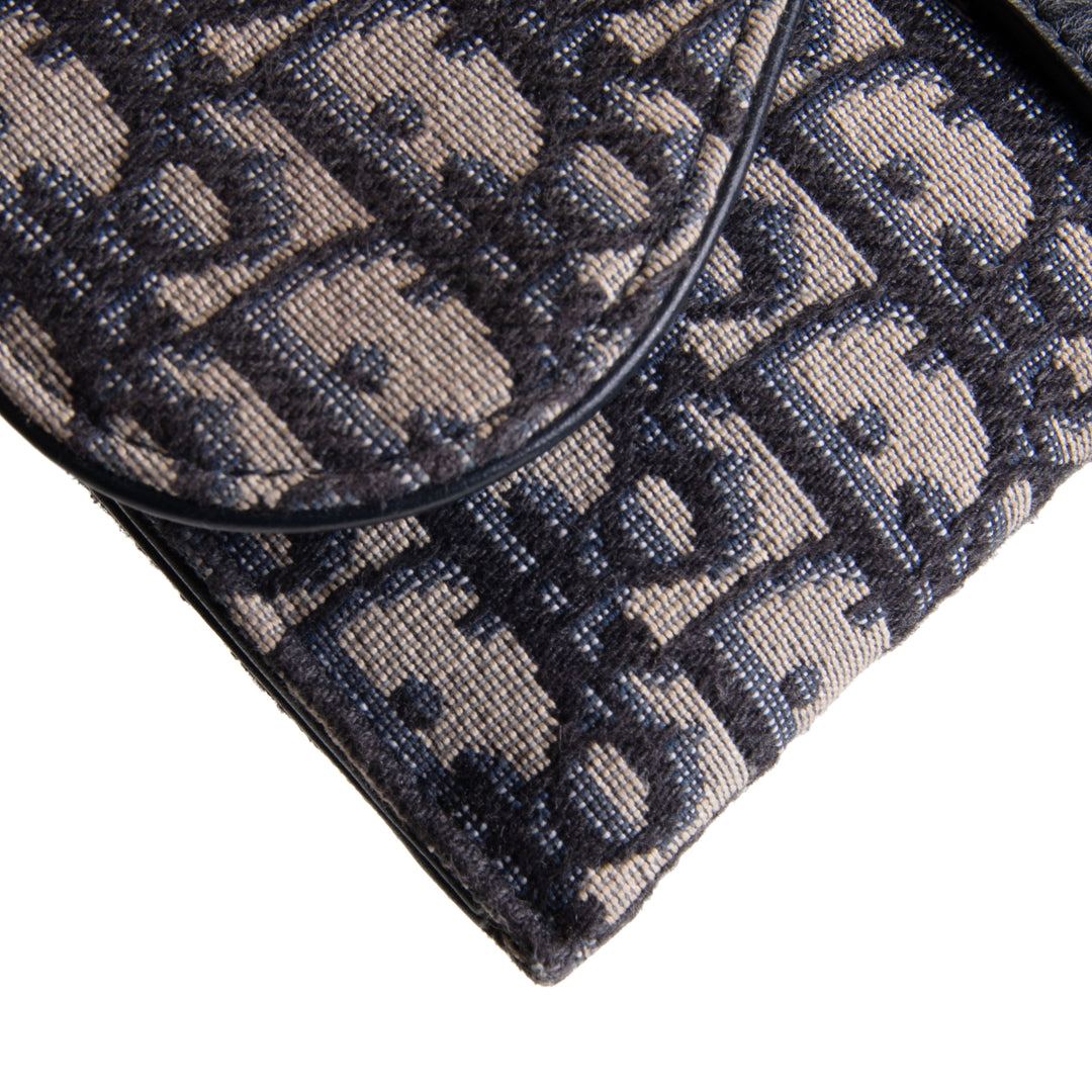 DIOR Oblique Saddle Wallet On Chain w/ Pouch - Navy Blue