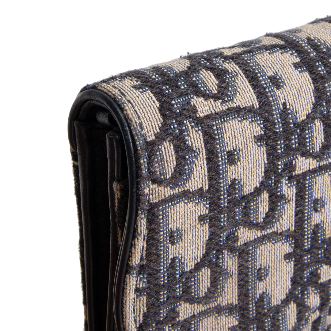 DIOR Oblique Saddle Wallet On Chain w/ Pouch - Navy Blue