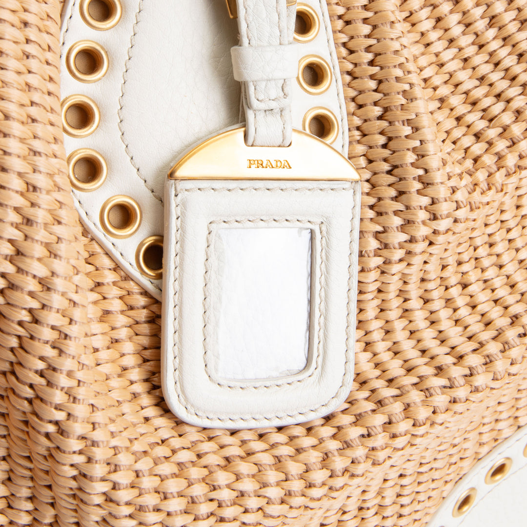 PRADA Vintage Raffia Eyelete Frame Handbag