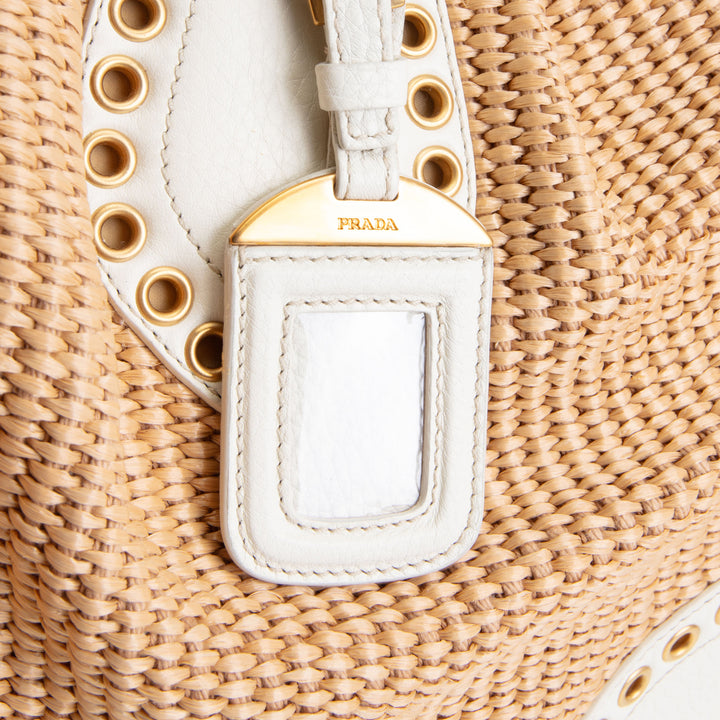 PRADA Vintage Raffia Eyelete Frame Handbag