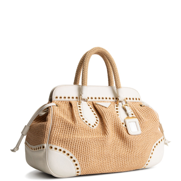 PRADA Vintage Raffia Eyelete Frame Handbag