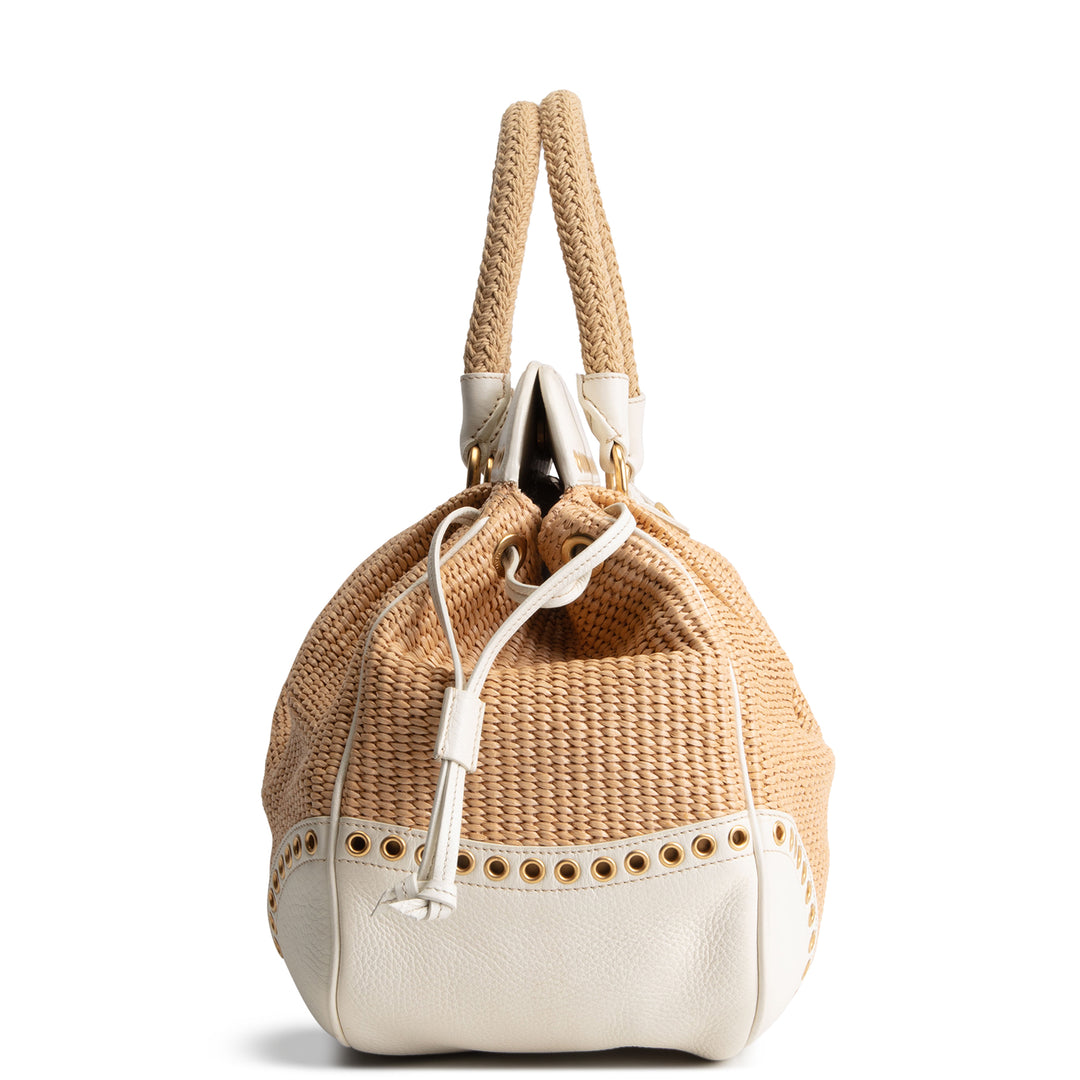 PRADA Vintage Raffia Eyelete Frame Handbag