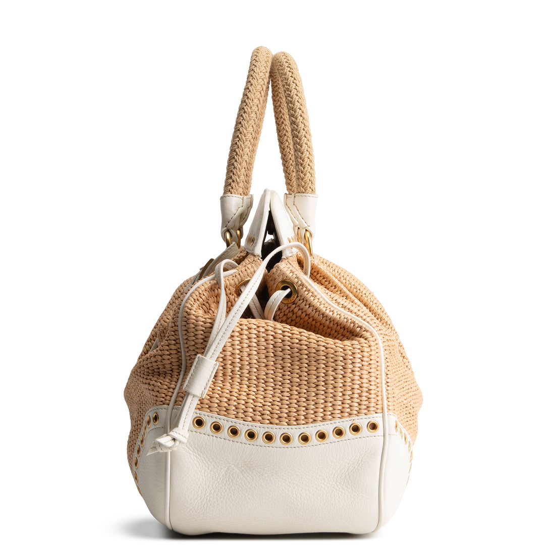 PRADA Vintage Raffia Eyelete Frame Handbag