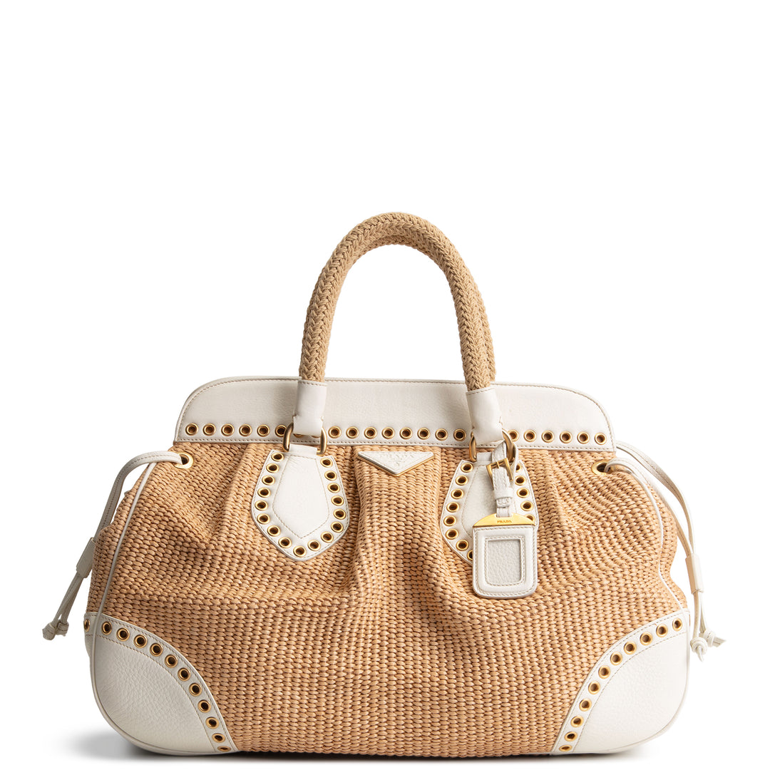 PRADA Vintage Raffia Eyelete Frame Handbag