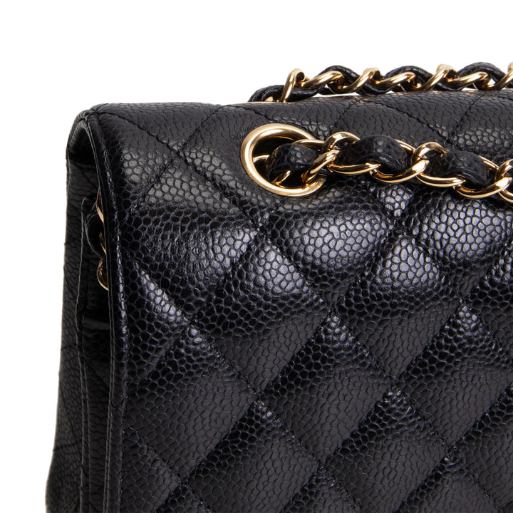 CHANEL Caviar Classic Quilted Medium Double Flap Bag - Black