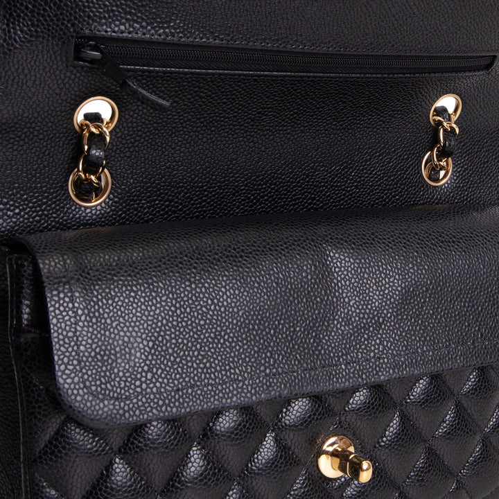 CHANEL Caviar Classic Quilted Medium Double Flap Bag - Black