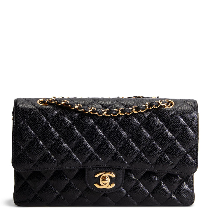 CHANEL Caviar Classic Quilted Medium Double Flap Bag - Black
