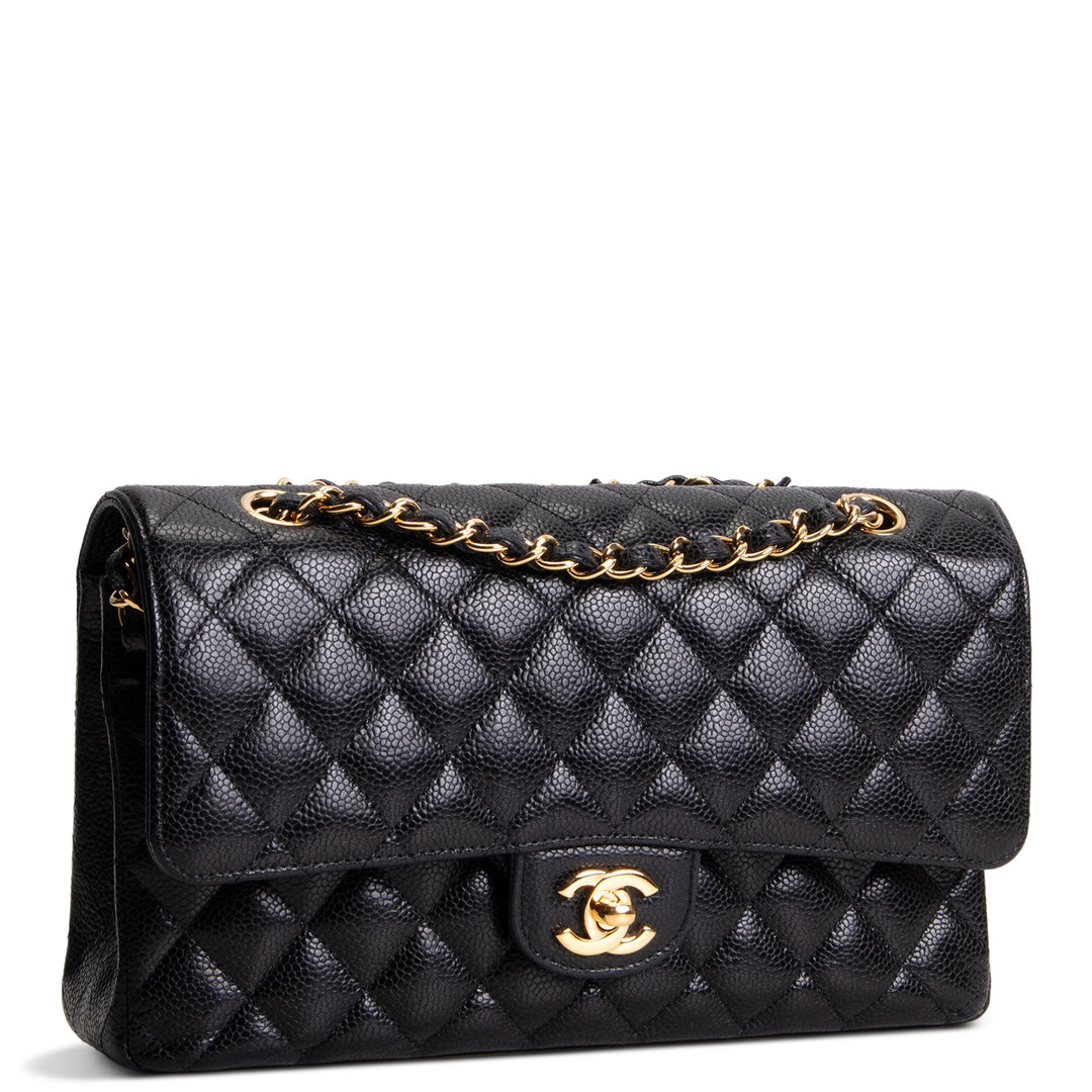 CHANEL Caviar Classic Quilted Medium Double Flap Bag - Black