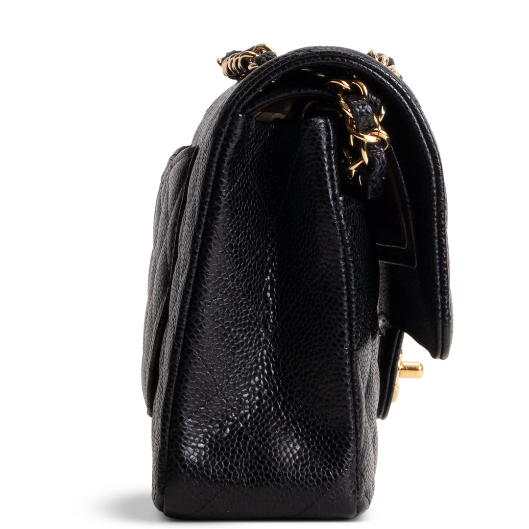 CHANEL Caviar Classic Quilted Medium Double Flap Bag - Black