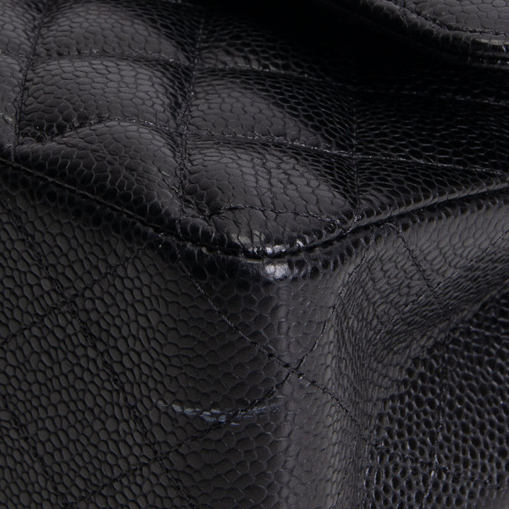 CHANEL Caviar Classic Quilted Medium Double Flap Bag - Black