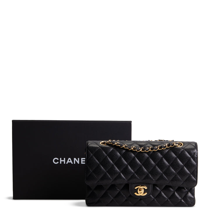 CHANEL Caviar Classic Quilted Medium Double Flap Bag - Black