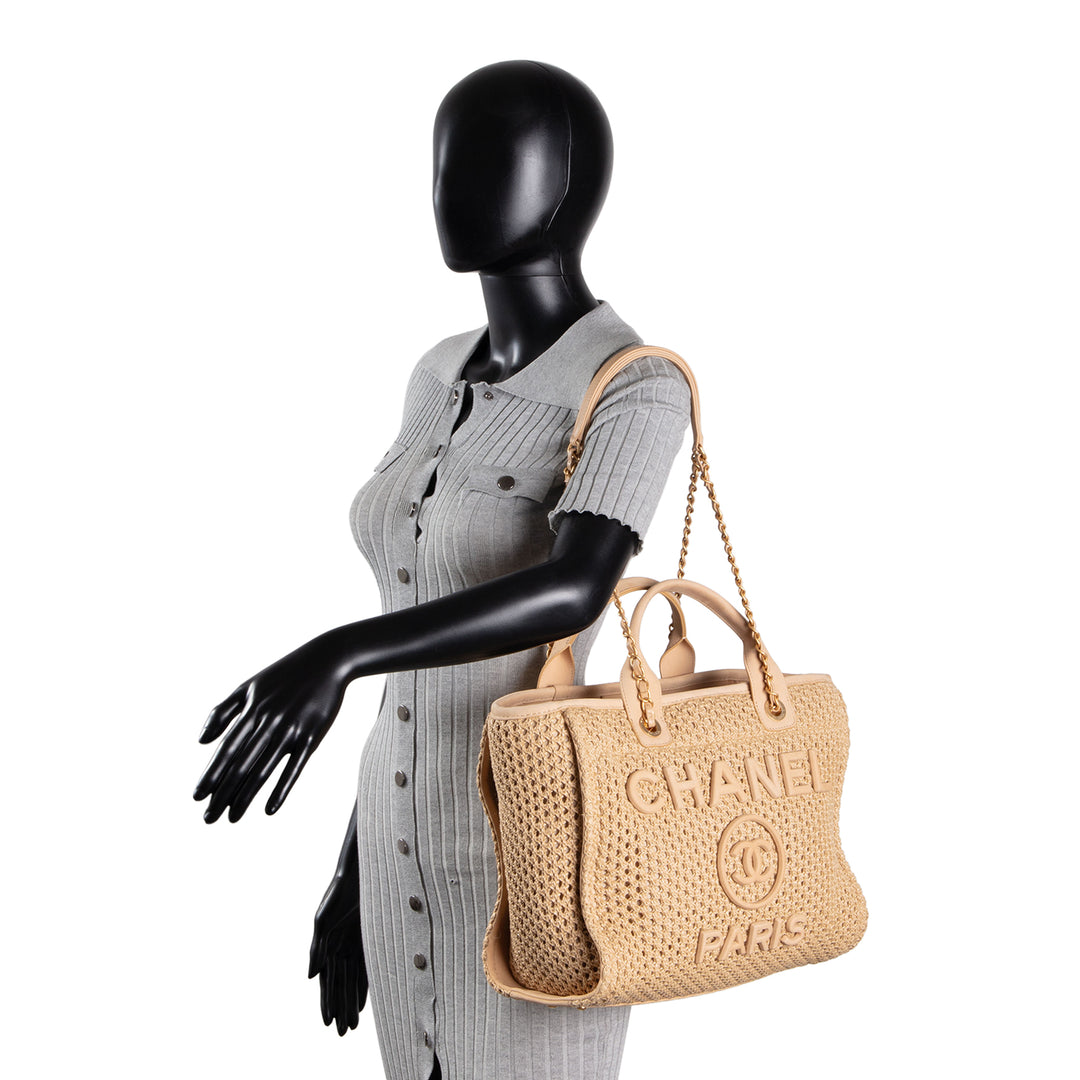 CHANEL Deauville Straw Suede Tote w/ Pouch - Small