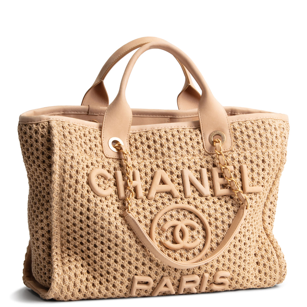 CHANEL Deauville Straw Suede Tote w/ Pouch - Small