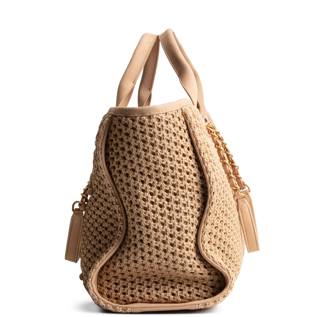 CHANEL Deauville Straw Suede Tote w/ Pouch - Small