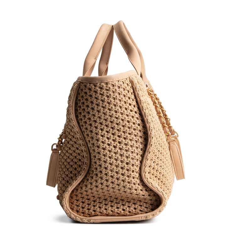 CHANEL Deauville Straw Suede Tote w/ Pouch - Small
