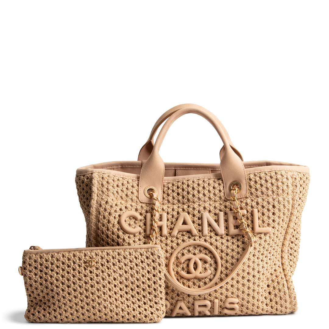 CHANEL Deauville Straw Suede Tote w/ Pouch - Small