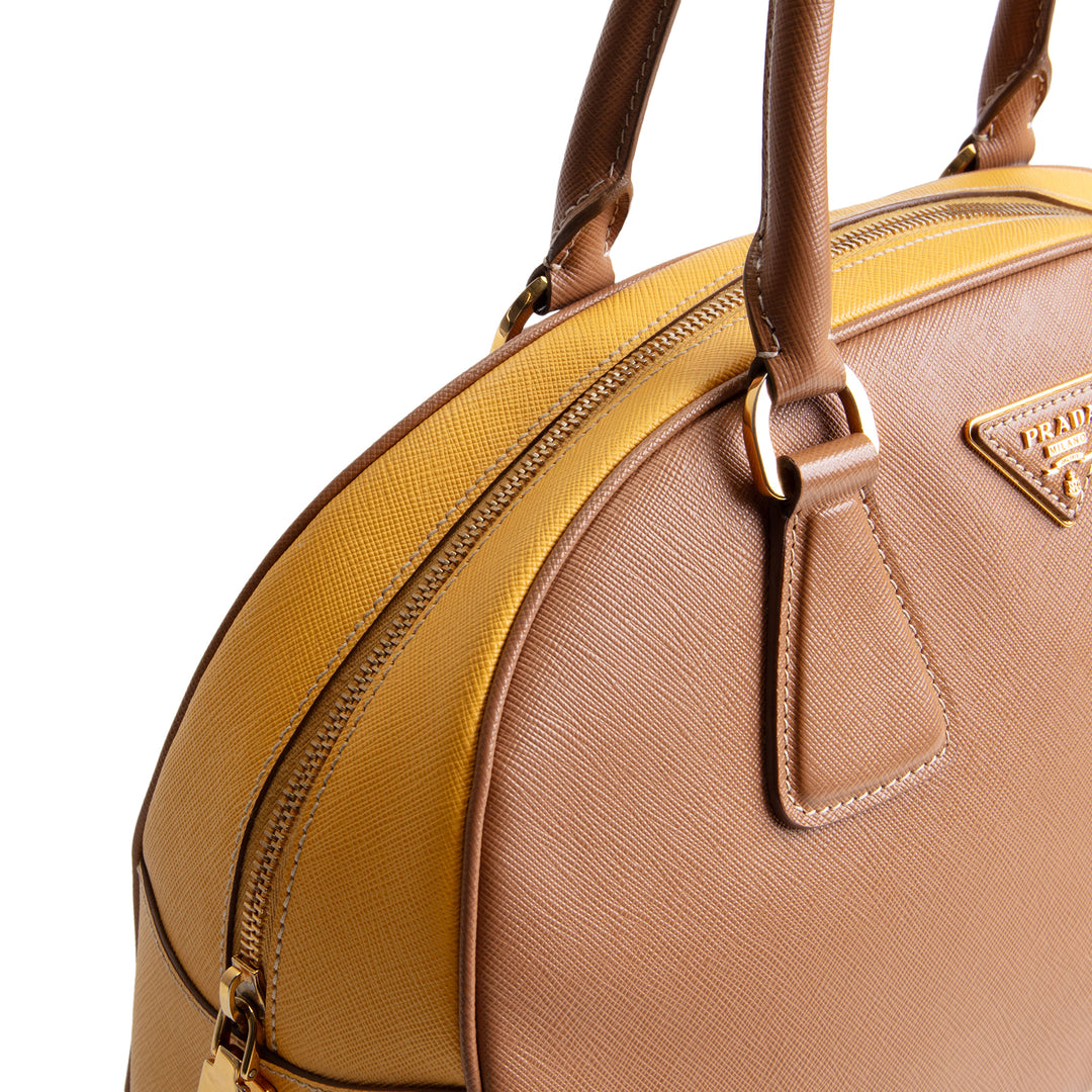 PRADA Saffiano Bowler Bag - Yellow/Brown