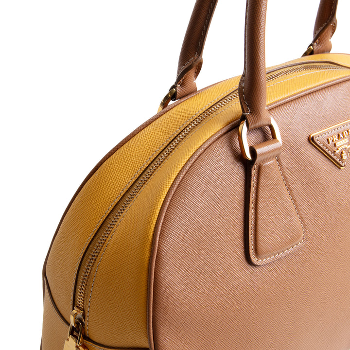 PRADA Saffiano Bowler Bag - Yellow/Brown