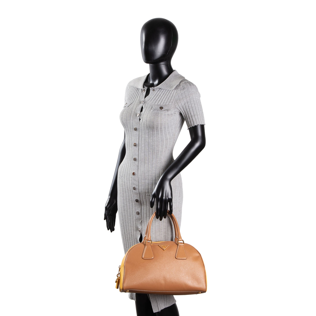 PRADA Saffiano Bowler Bag - Yellow/Brown