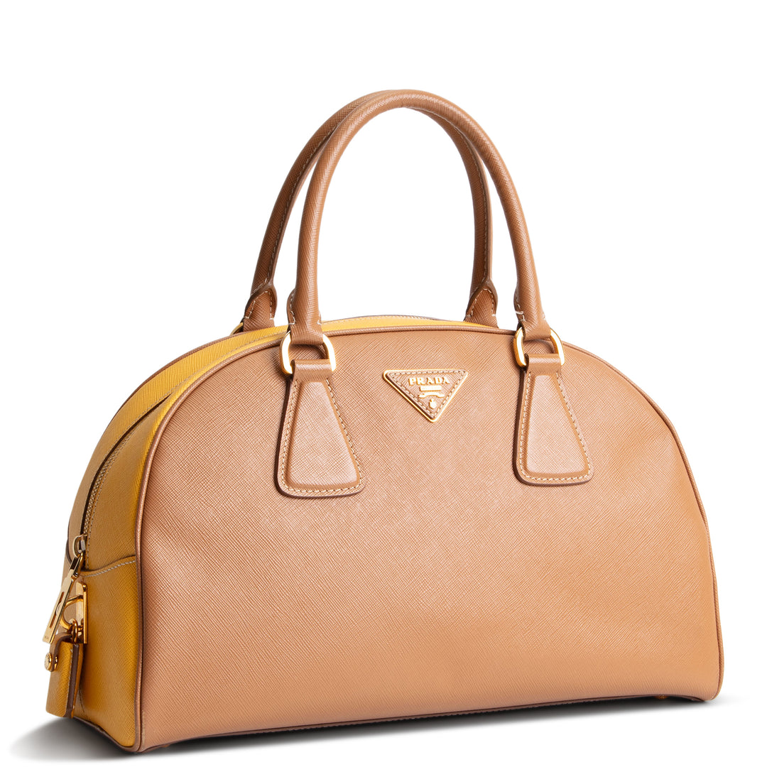 PRADA Saffiano Bowler Bag - Yellow/Brown