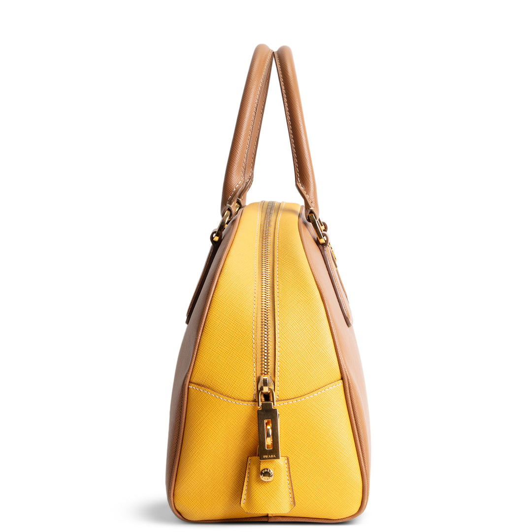 PRADA Saffiano Bowler Bag - Yellow/Brown