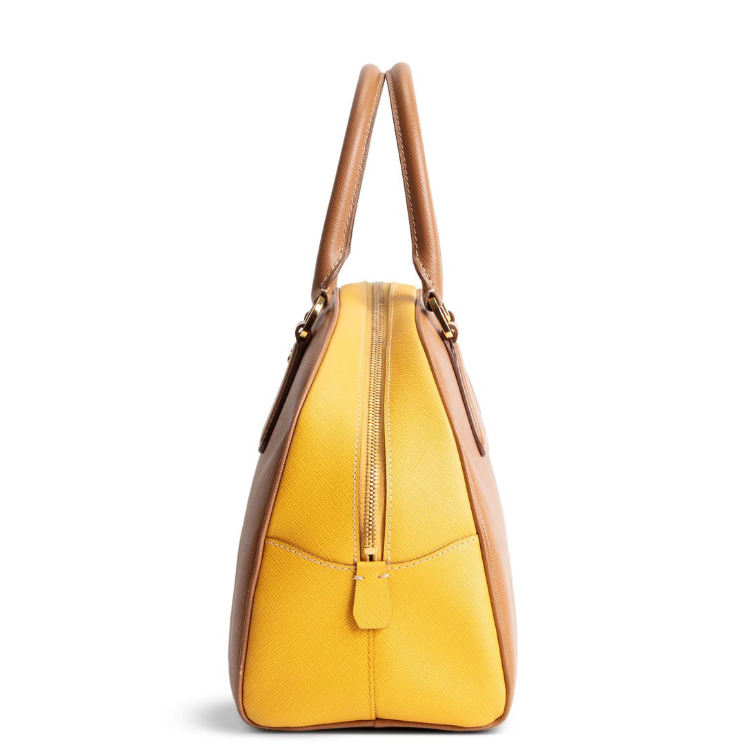 PRADA Saffiano Bowler Bag - Yellow/Brown