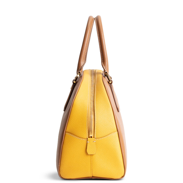 PRADA Saffiano Bowler Bag - Yellow/Brown