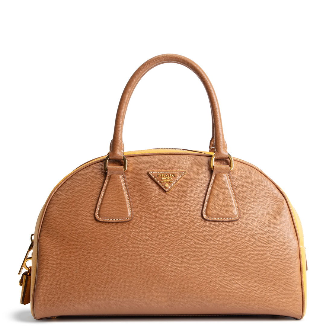PRADA Saffiano Bowler Bag - Yellow/Brown